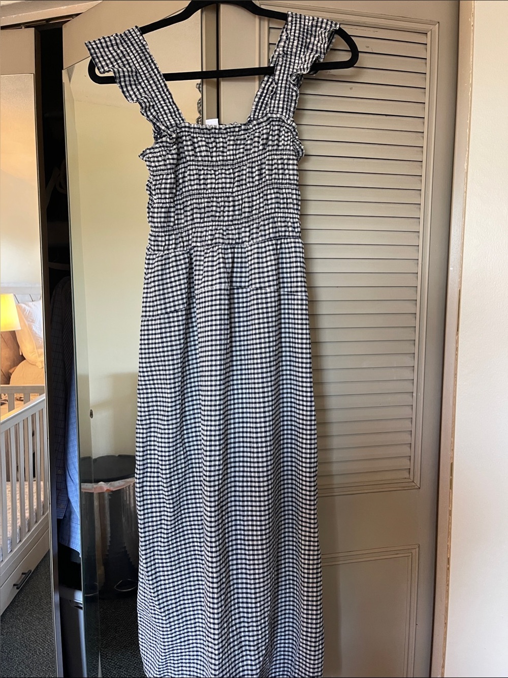 Old Navy Navy Blue and White Gingham Smocked Maxi Dress with Ruffle Straps